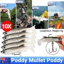 10PCS Soft Plastic Lures Poddy Mullet Flathead Jig Head Barra Cod Fishing Tackle