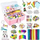 Arts and Crafts Supplies for Kids 1600Pcs DIY Craft Kits Art Supplies Kids Crafts with Pipe Cleaners Folding Storage Box Preschool Homeschool Craft Set Toys Gift for Kids Boys and Girls Age 4 5 6 7 8