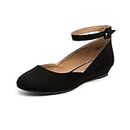 DREAM PAIRS Women's Revona Low Wedge Ankle Strap Flats Shoes,REVONA,Black/Suede,Size 11