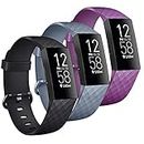 Yandu 3 Pack Replacement Compatible for Fitbit Charge 3 Strap/Charge 4 Strap, Adjustable Replacement Sport Accessory Wristband for Fitbit Charge 3 / Charge 4 (03 Black, Blue grey, Purple, Large)