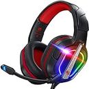 Fachixy 「2024 New」 FC200 Gaming Headset pour PS4/PS5/PC/Xbox/Nintendo Switch, Casque PS4 avec câble et lumière RGB, Casque stéréo Surround avec Micro, Noise Cancelling Gamer Headphones - Rouge