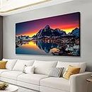Nature Wall Art Blue Lake Mountain Canvas Prints Poster Colorful Landscape Painting for Bathroom Bedroom Kitchen Living room Office Wall Decor Home Decorations Modern Artwork Picture Frame 20x40inch