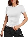 Women's Basic Short Sleeve Crew Neck T Shirt Slim Fit Tops Y2k 2024 Summer Going Out Crop Tops Cute Tight Fashion Shirts Baby Tee Shirt Fit Outfit White