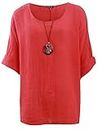 Love My Fashions® Womens Italian Lagenlook Crew Neck Long Sleeve Plain Casual Loose Fit Tunic Top Plus Size UK Coral