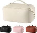 VAVSU Travel Cosmetic Bag Large Capacity Makeup Bags Portable Travel Cosmetic Bag Waterproof Leather Organizer Multifunctional Storage Travel Toiletry Bag (Design 2, White)