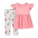 Carter's Girls 2-Piece Outfit Top and Pant Clothing Set (Pink/Heather Tulle/Floral, 3T)