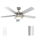 warmiplanet Ceiling Fan with Lights Remote Control, 52 Inch, Brushed Nickel (5-Blades)