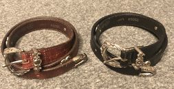 Lot of 2 Brighton Kids Western Black/Brown Heart Leather Belts Youth Girls L/27"