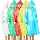 5 Pack Disposable Rain Ponchos - One Size Waterproof Emergency Raincoats for Adult With Hood and Sleeves Ideal for Festivals, Camping, Fishing, Theme Parks( 5 Colors)