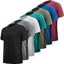 MLYENX 5/7 Pack Workout Shirts for Men Quick Dry Moisture Wicking Mens Gym Shirts Athletic T-Shirts, 7 Pack Black, Dark Grey, Light Grey, Wine Red, Dark Blue, Army Green, Hydro Teal, Large