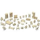 Dollhouse Furniture - Laser Cut Wooden 3D Puzzle DIY Miniature Doll House Kit House Furniture Set - 34 Pieces