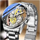 Luxury Men's Automatic Quartz Stainless Steel Watch Business Hollow Skeleton AU
