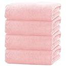 Cosy Family Microfiber 4 Pack Bath Towel Set, Lightweight and Quick Drying, Ultra Soft Highly Absorbent Towels for Bathroom, Gym, Hotel, Beach and Spa (Pink)