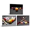 Conipit Billiards Canvas Wall Art Pool Table Pictures Leisure Sport Painting Snooker Photo Painting for Game Room Club Bar Wall Decor Stretched and Framed Prints Ready to Hang 12"x16" x 3Pcs