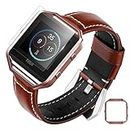 Fotover Bracelet de rechange pour Fitbit en cuir, bracelet de sport réglable avec cadre en métal et protecteur d'écran pour montre intelligente Blaze, 5.5"-6.7"