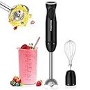 Bonsenkitchen Immersion Blender Handheld, 12-Speed and Turbo Hand Blender Electric with Sharp Blades, 3-In-1 Hand Held Stick Blender with Egg Whisk, 24oz Beaker for Soups, Smoothies, Sauce