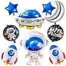 FI - FLICK IN 9 pcs Space Theme Birthday Decoration Kit UFO Rocket Silver Moon Foil Balloon Set Space Theme Astronaut Happy Birthday Decorations for Boys (Pack of 9, Multicolor)