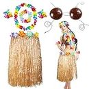 Tigeen 6 Pcs Coconut Bra Hawaiian Grass Hula Skirt Costume Set Dance Leis Outfits for Adult Women Girls Luau Party (Brown)