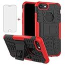 Phone Case for iPhone 7 8 with Tempered Glass Screen Protector Cover and Stand Kickstand Hard Hybrid Cell Accessories iPhone7 iPhone8 i Phone7case Phone8case Phones8 i7 i8 7s 8s Cases Black Red