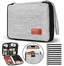 Travel Cable Organizer Bag Double Layer Waterproof Portable Electronic Accessories Organizer for USB Cable Cord Phone Charger Headset Wire SD Card with 10pcs Cable Ties(Grey10.6x8 in)