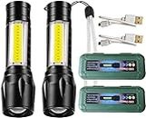JAMUNESH ENTERPRISE LED Tactical Flashlight,1000 Lumens Super Bright Mini Torchlight with COB Work Light, Waterproof, 4 Modes, Pocket LED Flashlights for Outdoor, Camping, Emergency (Pack of 2, Metal)