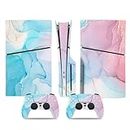 PS5 Skin Slim Disc Edition Console and Controller, PS5 Slim Stickers Vinyl Decals for Playstation 5 Slim Console and Controllers, Disk Edition(Blue Pink Marble)