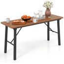 Patio Folding Picnic Table Acacia Wood Dining Table w/ Metal Frame