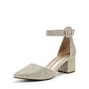DREAM PAIRS Womens Low Heel Pump Shoes, Gold/Glitter - 9 (Annee)