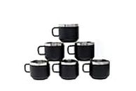 REVV UP Stainless Steel Tea Cups Set of 6 Pcs | Double Wall Tea & Coffee Cups | Black Tea Cups | Break Resistant,100ml (Black)