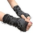 Mrotrida Women's Punk Fingerless Glove Cosplay Ripped Gloves for Halloween Costume Party 1Pair, Black Short Style, One Size