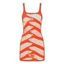 TiaoBug Womens Fishnet Lace Hem Halter Neck Low Back Mini Bodycon Dress Bodystockings Lingerie Nightwear Orange A One Size