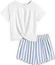 Arshiner Mädchen T-shirts mit Shorts Sets Sommer Kinder Kleidung Set Freizeit Mode Sport Bekleidungssets für Mädchen 9-10 Jahre