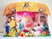 Biche Christmas Crib Foldable Folding Nativity Scene 3D pop up Cardboard Paper Baby Jesus Birth 32 cm x 18 cm
