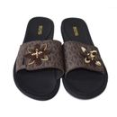 Michael Kors Women's Flat Sandals Brown Logo Faux Leather Slip-On Shoes Size 10