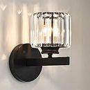 Retro Crystal Wall Light Sconce, E27 Modern Black Crystal Wall Lamp, Wall Lighting Fixtures for Bedside Bedroom Living Room Corridor Dining Room Hallway (Black Round)