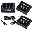 Smatree Replacement Battery (2-Pack), 3-Channel Charger with USB Cord for GoPro Hero 4 Camera Camcorder