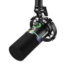 MAONO Microfono dinamico XLR/USB, microfono RGB per podcast con software per streaming, giochi, registrazione, voice-over, microfono in metallo con mute, jack per cuffie, manopola di guadagno e
