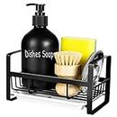 TEZZ Sponge Holder for Kitchen Sink- Stainless Steel Kitchen Sink Caddy for Organizing Sponge, Brush & Soap Dish Dispenser, Kitchen Sink Organizer Rack with adhesive or Counter top, Black
