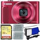 Canon PowerShot SX620 HS Digital Camera (Red) + SanDisk Extreme 32GB Memory Card, Extended Life Replacement Battery (1600mAh), Ultra Bright LED Light with Bracket & More (9pc Bundle)