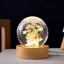 MARZIUS Flower Crystal Ball Night Light,2.4 inch Glass Ball Night Lamp with Woodern Base,Decorations Gifts for Men,Women,Kids,Boys,Girls,Teens (Yellow Daisy)