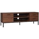 HOMCOM TV Stand for TV up to 50 Inches, TV Cabinet with Door, Open Storage and Drawers, TV Table with Steel Legs, Dark Walunt