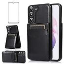 Asuwish Phone Case for Samsung Galaxy S22 5G with Tempered Glass Screen Protector and Credit Card Holder Wallet Cover Stand Leather Cell Accessories Glaxay S 22 G5 Cases Women Men Black
