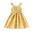 Toddler T Shirt Sundress Kids Baby Girls Spring Summer Plaid Ruffle Sleeveless Princess Dress Belt Clothing 3 to 7 Years (Orange, 4-5 Years)