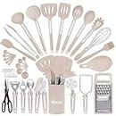 RFAQK Silicone Kitchen Utensil Set with Holder, 40PCs Heat Resistant Cooking Set for Nonstick Cookware, Kitchen Tools & Gadgets with Can Opener,Potato Peeler,Tongs, Spatulas,Pizza Cutter…