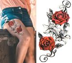 Red Rose Flowers Waterproof Womens Temporary Arm Tattoo Fake Body Art Tattoos