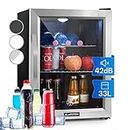 Klarstein Mini Kühlschrank mit Glastür, für Zimmer, Getränkekühlschrank Klein mit Verstellbaren Ablagen, 33 Liter, Indoor/Outdoor Kühlschrank Leise