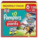 Pampers Baby-Dry Nappy Pants Paw Patrol Edition Size 6, 138 Nappies, 14kg-19kg, Monthly Pack, With A Stop & Protect Pocket To Help Prevent Leaks At The Back
