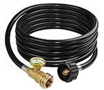 DOZYANT 12 Feet Propane Tank Extension Hose with Gauge -Leak Detector for Gas Grill, Heater and All Other Propane Appliances, Acme to Male QCC/POL Fittings