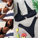 Modisches Damen Beachwear Set VNeck Bikini mit hoher Taille schwarz/weiß