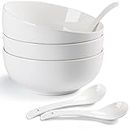 Houlu 55 oz Large Soup Bowl, 8 inch Ramen Bowl Set, Pho Bowls and Spoons Set of 3, Off White Porcelain Serving Bowls